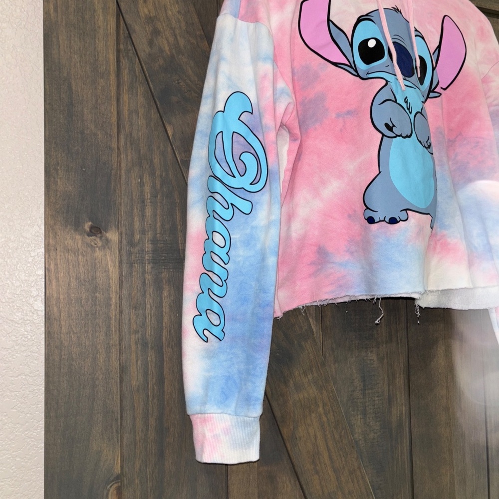 Disney Stitch‎ Ohana Teen tie dye cotton candy colored Large cropped sweatshirt - Picture 6 of 6